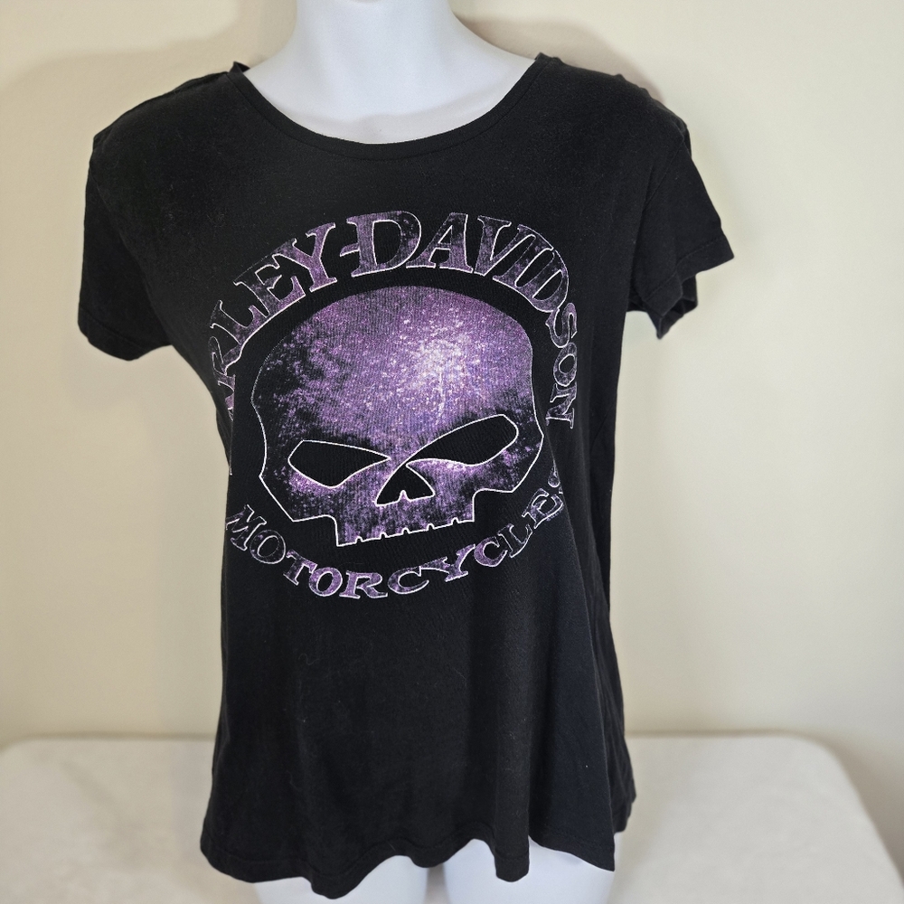 Harley-Davidson Black Tee with Purple Skull Design